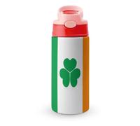 Ireland Flag Shamrock Cute Water Bottle with Straw Lid Stainless Steel Drink Tumbler Insulated Flip Top Cups 350ml
