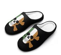 Ireland Flag Skull Cotton Slipper Cozy Plush Slippers Indoor House Closed Toe Shoes Anti-Skid Comfortable 7-8（39-40