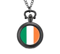 Ireland Flag Vintage Pocket Watches Roman Numerals Quaretz Watch with Chain Christmas Birthday Gifts Black-Style