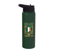 Ireland is Calling I Must Go Irish Map Shamrock Stainless Steel Insulated Water Bottle