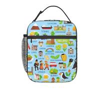 Ireland Map with Icons Print Functionality Portable Insulated Lunch Pouch Reusable Meal Picnic Tote Work Travel