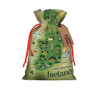 Ireland Map With Landmarks Drawstring Gift Bags Small Item Treats Wrapping Storage Bags Christmas Birthday Party Holiday