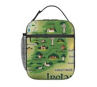 Ireland Map with Landmarks Print Functionality Portable Insulated Lunch Pouch Reusable Meal Picnic Tote Work Travel