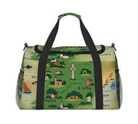 Ireland Map With Landmarks Print Gym bag Large Capacity Hand Carry Bag Foldable Carry On Tote for Outdoor Activities
