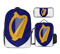 Ireland National Emblem Printed School Backpack Set Lunch Bag And Pencil Case 3-Piece School Bags Teens Girls Boys Primary Junior Middle Water Resistant Lightweight Bookbag Travel Rucksack