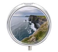Ireland Outdoors County Clare The Cliffs 3-Compartment Pill Box, Portable Round Pill Box for Vitamins Holding and Decorative Metal Organizer