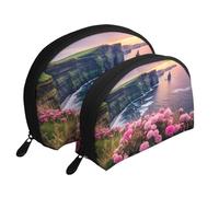 Ireland Outdoors County Clare The Cliffs Portable Shell Makeup Bag Set (2 Pieces), Zippered Travel Toiletry Bag For Cosmetics
