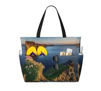 Ireland Outdoors County Clare The Cliffs Print Large Waterproof Beach Tote Bag for Women with Zip and Pockets Foldable Handbag for Travel Pool Shopping Holiday Gym