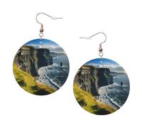 Ireland Outdoors County Clare The Cliffs Printed Round Earrings For Women, 1 Pair Lightweight Leather Pierced Earrings Set Trendy Jewelry Gifts For Women Girls