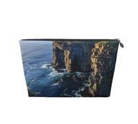 Ireland Outdoors County Clare The Cliffs Printed Toiletry Bag for Women Girl Portable Travel Cosmetic Bag Leather Makeup Pouch Organizer with Silver Zipper