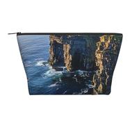 Ireland Outdoors County Clare The Cliffs Prints Trapezoid Makeup Bag Travel Cosmetic Organizer with Foam Padding for Gym, Office, and Weekend Trips