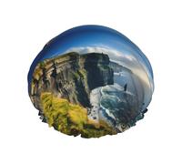 Ireland Outdoors County Clare The Cliffs Reusable Shower Cap for Women, Double Waterproof Layers Bath Hat, Hair Treatment Essentials