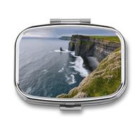 Ireland Outdoors County Clare The Cliffs Square Pill Box, 2 Compartments, Portable Pocket Pill Organizer or Pill Organizer to Hold Vitamins, Medication, Fish Oil, etc