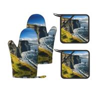 Ireland Outdoors County Clare The Cliffs Stylish Printed Kitchen Set Including Heat Resistant Gloves and Non-Slip Hot Pads for Cooking BBQ