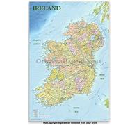 Ireland Political Road Map LAMINATED/ENCAPSULATED Poster, Measures 36 x 24 inches (91.5 x 61 cm)