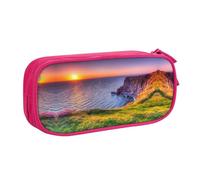 Ireland Sunset Seascape Large Capacity Double Layer Pencil Case,Customizable Full Print Polyester Fabric Organizer-School, Office, Travel Makeup Pouch