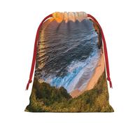 Ireland Sunset Seascape -Print Drawstring Gifts Bags L Size - Soft Flannel Fabric Reusable For Wedding Party Favors Gifts Packaging