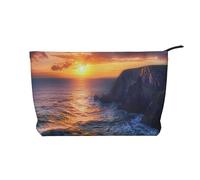 Ireland Sunset Seascape Printed Makeup Bag Corduroy Travel Cosmetic Bags Cosmetic Case Toiletry Bag Organizer for Women Mom Girls