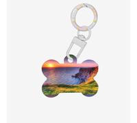 Ireland Sunset Seascape Printing 1 Pc Dog Bone Shape Id Tags Double Sided with Key Ring Craft for Pets