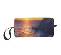 Ireland Sunset Seascape Prints Cosmetic Bag Makeup Bags for Women Travel Toiletry Bag Accessories Organizer with Handle, Zipper Closure