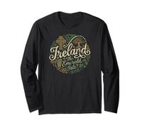 Ireland The Emerald Isle with Irish Symbols Distressed Print Long Sleeve T-Shirt
