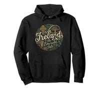 Ireland The Emerald Isle with Irish Symbols Distressed Print Pullover Hoodie