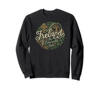 Ireland The Emerald Isle with Irish Symbols Distressed Print Sweatshirt