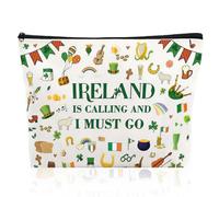 Ireland Travel Cosmetic Bag, Double-Sided Printed Make Up Bag with Zip, Portable Toiletry Bag for Women for Weekend Trips & Longer Holidays, Perfect Ireland Gift for Girlfriends