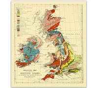 Ireland UK Geology Map - Ireland Wall Art Map Wall Decor | Geological Map Wall Art Decor Irish Gifts for Men Contemporary Art Nouveau for Living Room, Bedroom, Kitchen & Office Posters (12 x 16)