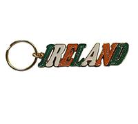 Ireland Word Keychain - Metal and Enamel / Glitter / Colours of Irish Tricolour Flag Green White Orange / for Fans of Dublin, Riverdance, Blarney Stone and Castle, Killarney / Emerald Isle Souvenir