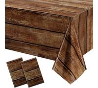 Irenare 2 Pcs Brown Wood Grain Tablecloths Rustic Plastic Table Covers for Rectangle Table, Vintage Farmhouse Tablecloth Decorations for Western Barn Birthday Wedding (54 x 108 Inches)