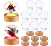Irenare 20 Pcs 3.9 Inch DIY Snow Globes Set Make Your Own Snow Globe with LED Light Wooden Base Clear Plastic Snow Globe Kit for Christmas Ornament Gift