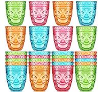 Irenare 24 Pcs 2 oz Tiki Shot Glasses, Hawaiian Luau Party Plastic Cups, Plastic Stackable Tropical Mug Drinkware Bar Supplies for Cocktails, Vodka, Tequila, Liquor