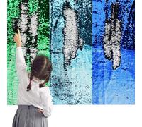 Irenare 3 Pcs Sensory Wall Sequin Flip Fabric for Boys and Girls 40 x 13 Inch Sensory Graffiti Fabric Reversible Sequin Fabric Sensory Room Decor for Classrooms Autism (Royal Blue, Green, Sky Blue)
