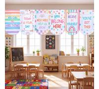 Irenare 6 Pcs Classroom Curtains for Windows School Inspirational 36" x 24" Motivational Valances with Positive Affirmations Back to School Decor for Kindergarten Daycare Playroom(Pastel)