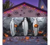 Irenare 7 x 16 ft Halloween Garage Door Cover Banner Decoration Large Pumpkin Ghost Graveyard Car Garage Backdrop Background Spooky Halloween Wall Party Supplies Outdoor Holiday Decorations