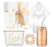 Irenare 8 Pcs Bride Gift Set Robe Cup Makeup Bag Bracelet Scrunchies Card Pen Gift Box for Bridal Shower Wedding Bachelorette(White)