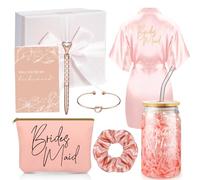 Irenare 8 Pcs Bridesmaid Proposal Gifts Set Robes Makeup Bag Mugs Cards Hair Tie Bracelet Diamond Pen Bridesmaid Gifts