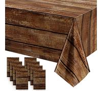Irenare 8 Pcs Brown Wood Grain Tablecloths Rustic Plastic Table Covers for Rectangle Table, Vintage Farmhouse Tablecloth Decorations for Western Barn Birthday Wedding (54 x 108 Inches)