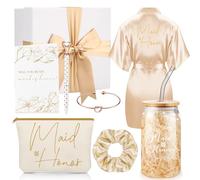 Irenare 8 Pcs Proposal Gifts Set Robes Makeup Bag Cup Cards Hair Tie Bracelet Diamond Pen Bridesmaid Gift Box, Champagne, about 5.2 x 3 inches, Maid of Honor