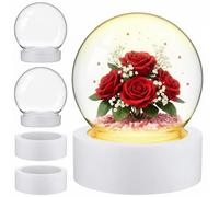Irenare DIY Snow Globes Set Make Your Own Snow Globe with LED Light Wooden Base Clear Plastic Globe Kit for Christmas Ornament Gift(White,3.9 Inch)