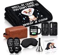 Irenare Get Well Soon Gift Baskets for Men, 8 Pcs Care Package for Men | with Plush Blanket, Eye Mask, Mug, Bell, Sock, Card, Toiletry Bag, After Surgery Gift for Sick Friend Husband Dad Brother