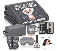 Irenare Get Well Soon Gift Baskets for Men, 8 Pcs Care Package for Men | with Plush Blanket, Eye Mask, Mug, Bell, Sock, Card, Toiletry Bag, After Surgery Gift for Sick Friend Husband Dad Brother