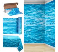 Irenare Ocean Waves Plastic Tablecloth Ocean Table Cover Water Print Table Cover Sea Tablecloth Blue for Beach Pool Birthday Party Decoration Shower Supplies(1 Roll,54 Inch X 100ft)