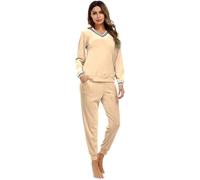 Irevial Women's Striped V Neck Crushed Velvet Tops Long Sleeve Casual Sweatsuits Sets with Pocket - orange - Large