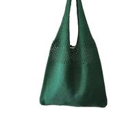 IRFHDCX Knitted Handbags Female Large Capacity Totes Women's Pack Summer Beach Bag Big Purses Casual Hollow Woven Shoulder Bags(Drak green)