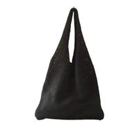 IRFHDCX Knitted Handbags Female Large Capacity Totes Women's Pack Summer Beach Bag Big Purses Casual Hollow Woven Shoulder Bags(Black)