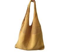 IRFHDCX Knitted Handbags Female Large Capacity Totes Women's Pack Summer Beach Bag Big Purses Casual Hollow Woven Shoulder Bags(Yellow)