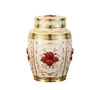 IRFHDCX Pet Urns For Dogs Ashes Flower Pet Memorial Keepsake Urns, Metal Pets, Puppy Funeral Box, Funerary Human Ashes, Casket(Red-Gold)