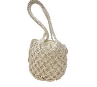 IRFHDCX Summer Beach Bag For Women Mesh Rope Knitted Bucket Shoulder Bags Reticulate Hollow Travel Shopper Totes Ladies Fashion Handbag(Beige)